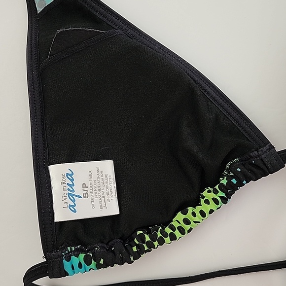 ⭐️3/ $30⭐️ La Vie en Rose Aqua Halter Bikini Top Blue Green Black Size Small - Picture 6 of 8